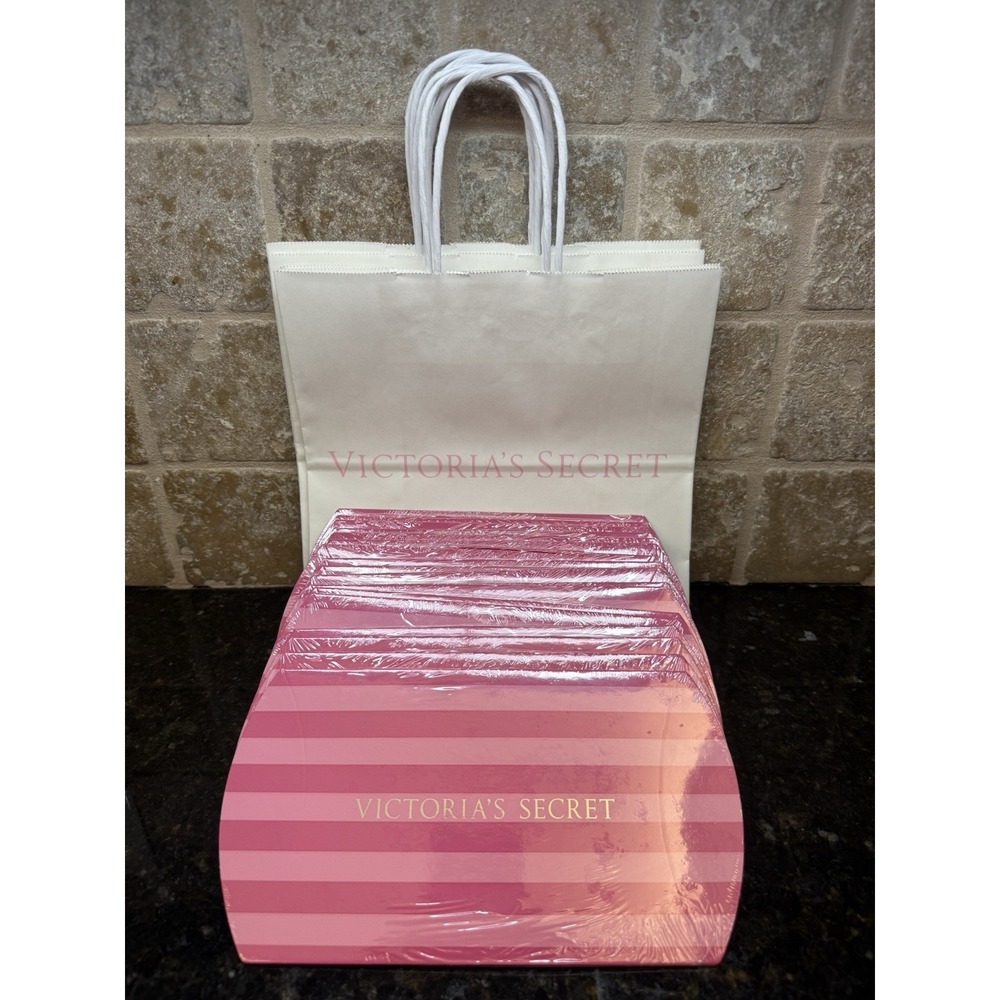 18 VICTORIA'S SECRET‎ PINK Striped Rounded Edge Small Gift Boxes NEW & 4 Bags
